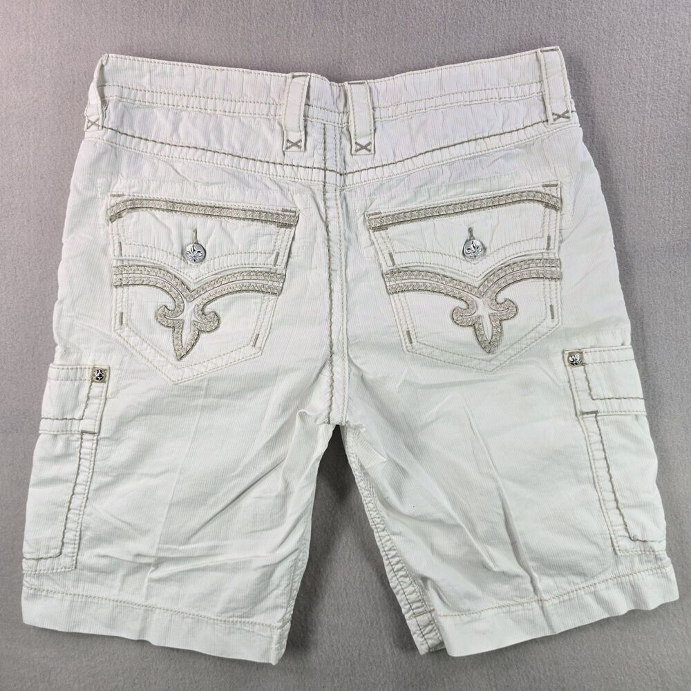 Rock Revival Men's Shorts Size 36/23 White Classic Cargo Embroidered Y2k